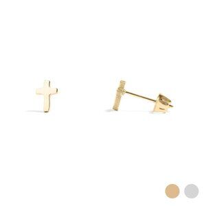 18k Gold PVD Cross Stud Earrings - Nickel-free, Waterproof, Tarnish-Resistant